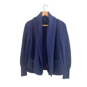 J. Crew Sweater Womens SMALL Blue Chunky Heavy Knit Wrap Collar Open Cardigan